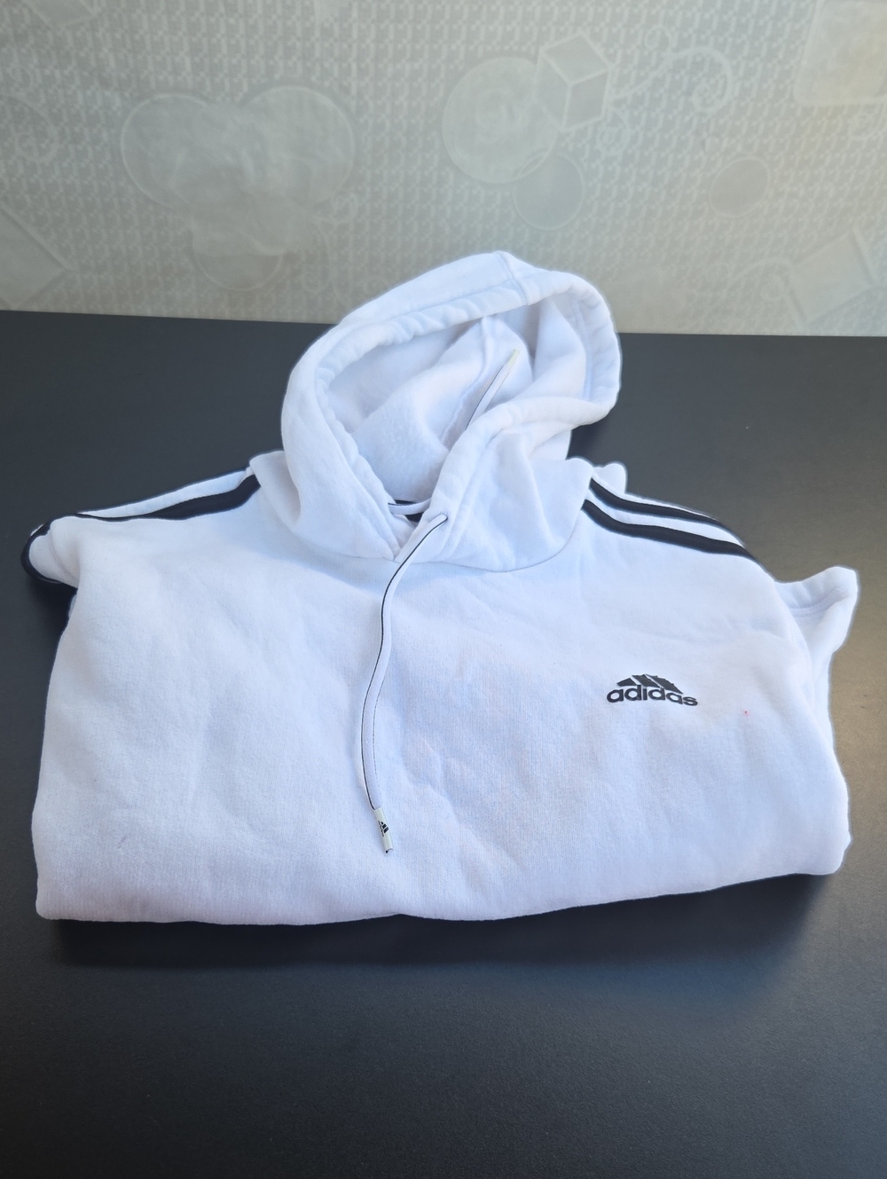 Cropped adidas White Crewneck Hoodie with Black Stripe Accents